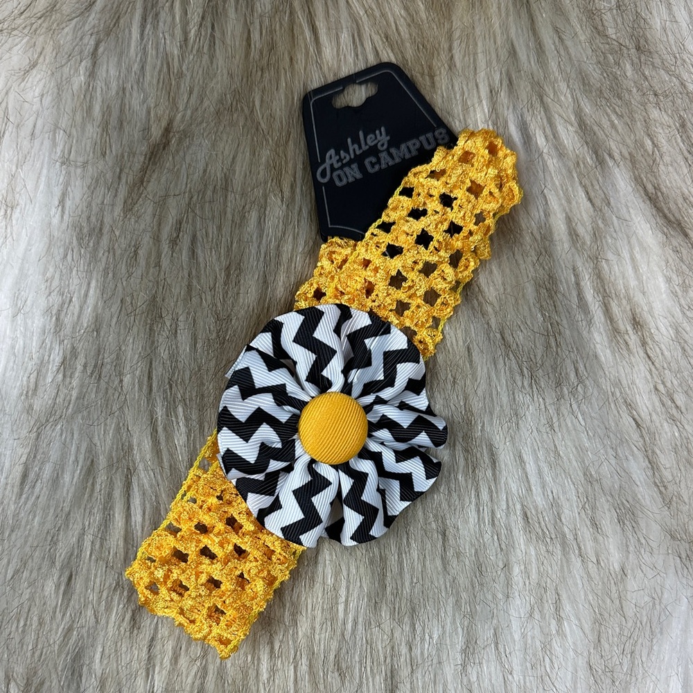 Ashley On Campus Yellow Headband with Black and White Flower